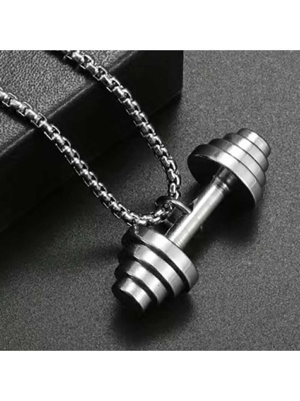 Dumbbell Tapered Weights Pendant And Necklace Stainless Steel 846